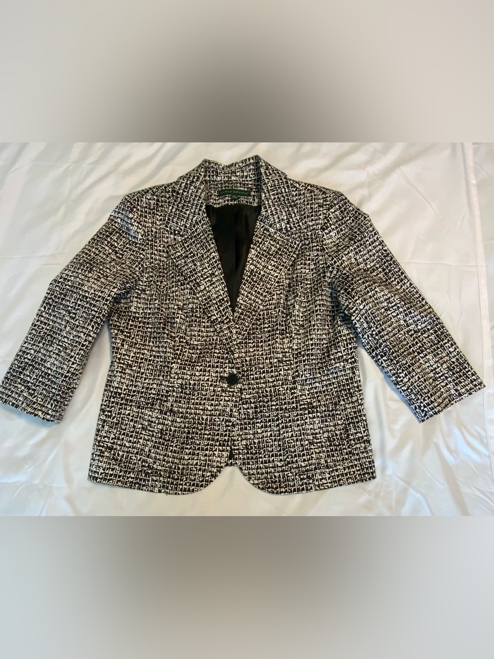 Harvé Benard Black & White Abstract Print Career Blazer Size L